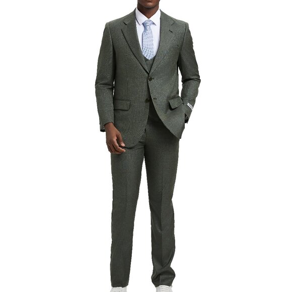 Olive Double Breasted Stacy Adams Men's Vest - Picture 4 of 5